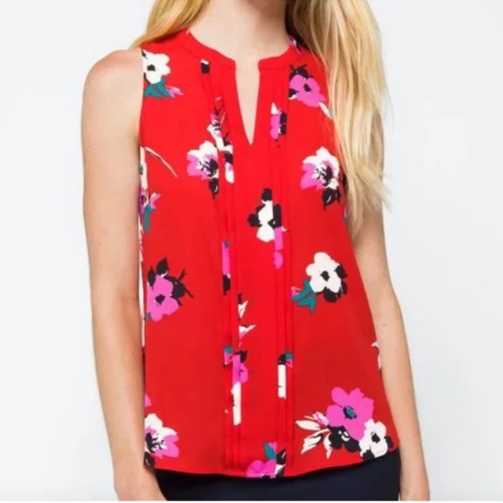 41 Hawthorne Stitchfix Breyson Pleat Detail Blouse Tropical‎ Floral Red XS